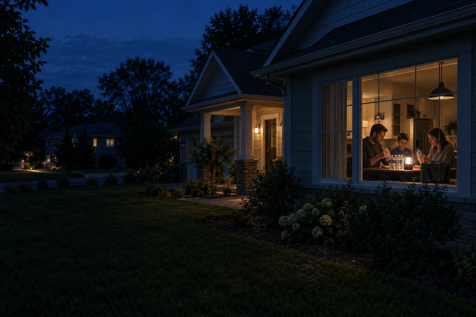 A warmly lit home at dusk, a quiet setting for household preparation